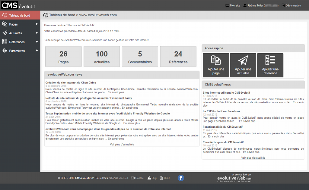 Nouvelle version pour notre CMSévolutif permettant de gérer votre site internet