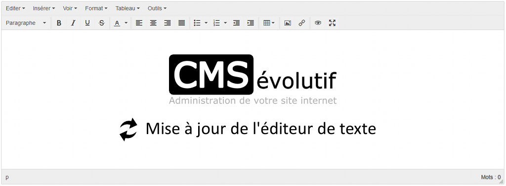 Correction d'un dysfonctionnement avec la mise à jour de l'éditeur de texte du CMSévolutif